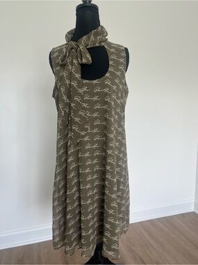 Calvin Klein Olive Sleeveless Script Tie-Detail Knee high Dress size 6